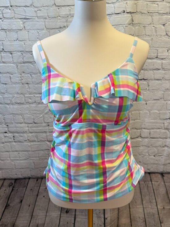 crown & ivy Other - Crown & Ivy Pastel Plaid Ruffle V-Wire Tankini Top Size Large